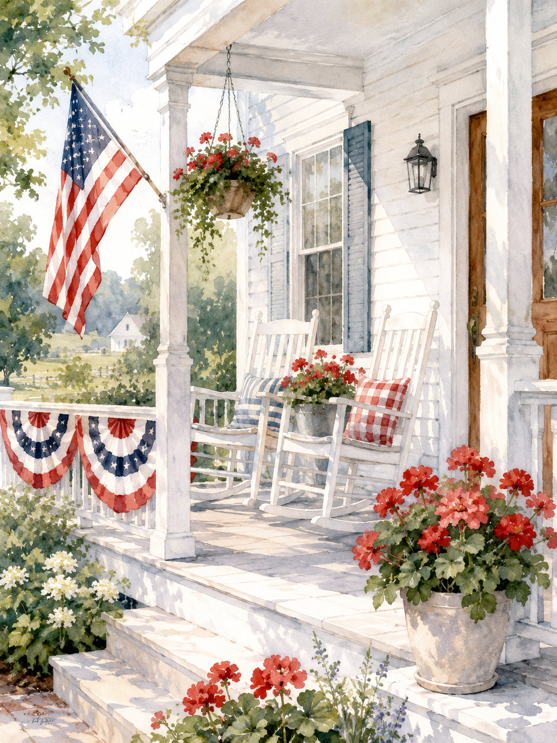 Watercolor Porch for the Fourth