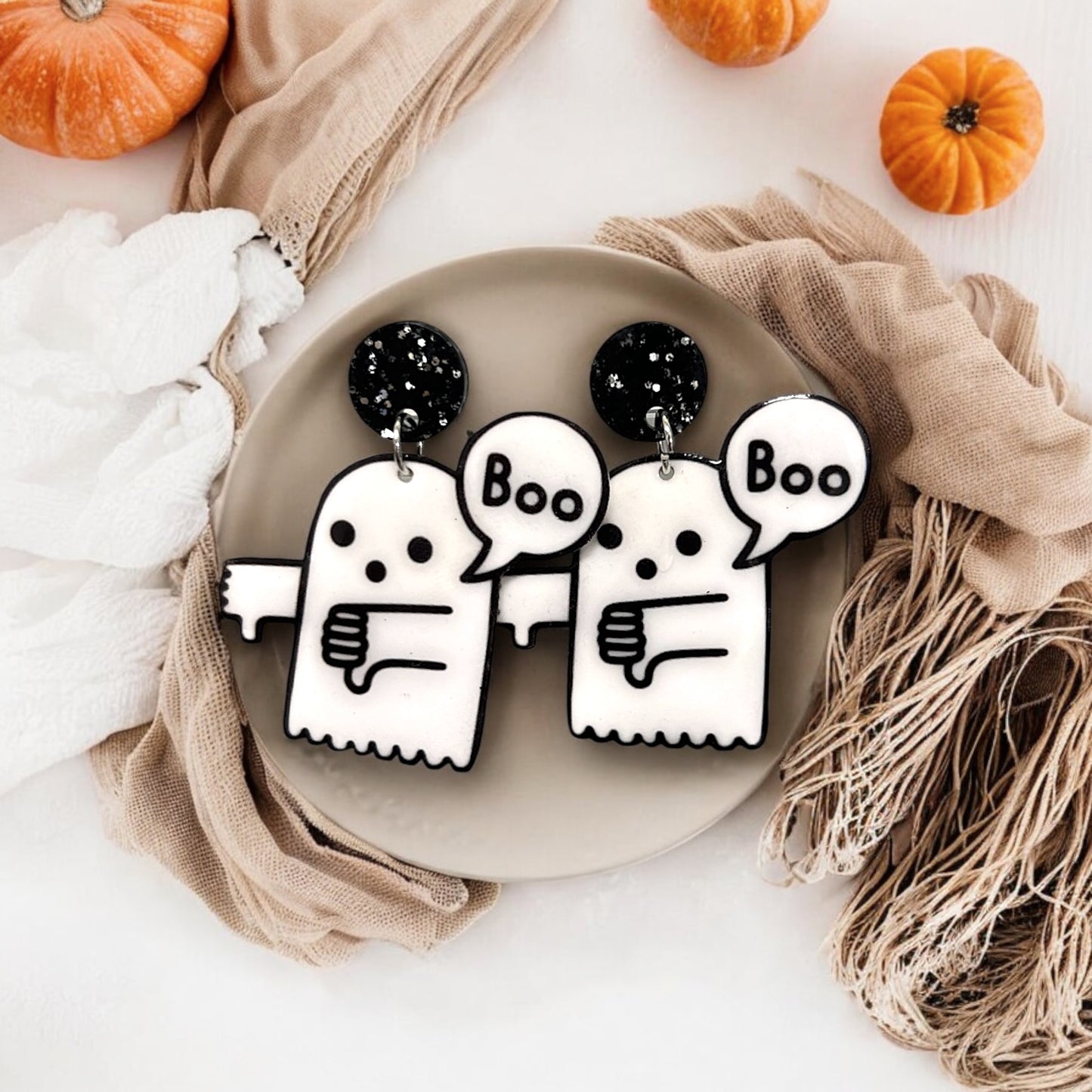 'BOOO' Disapproval Ghost Earrings