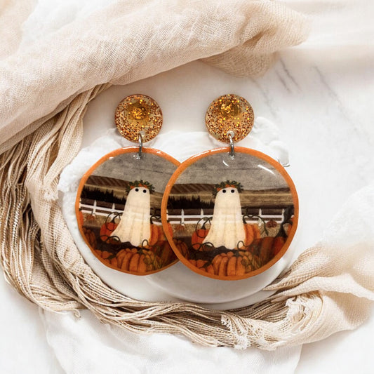 Pumpkin Patch Ghost Earrings