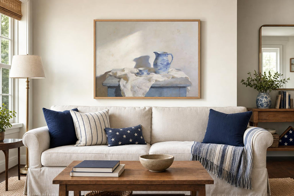 Tea Time in Blue framed room mockup 1