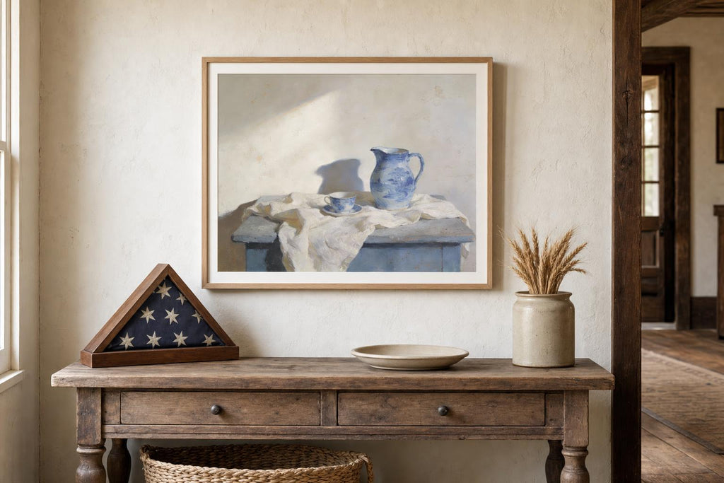 Tea Time in Blue framed room mockup 2