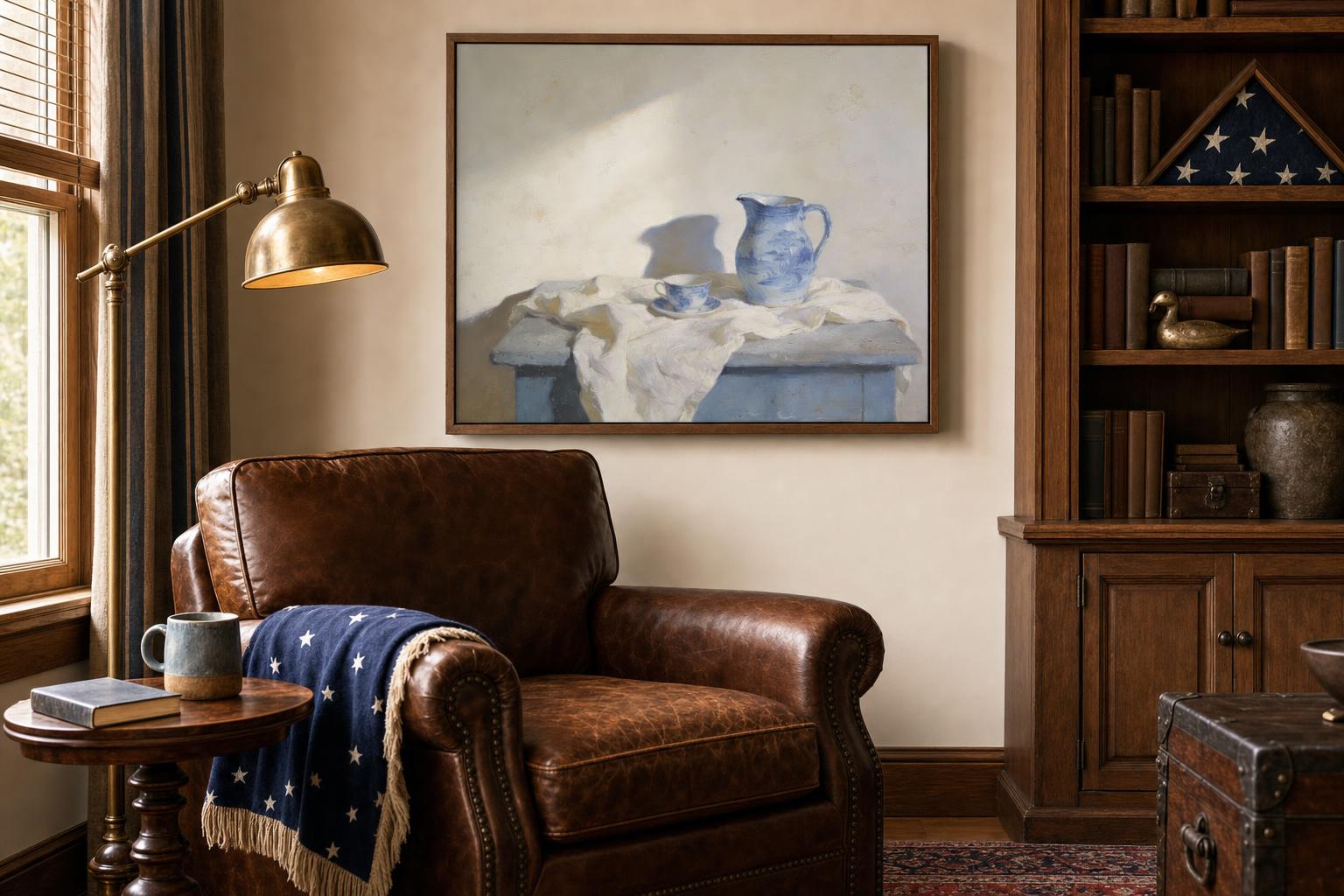 Tea Time in Blue framed room mockup 3