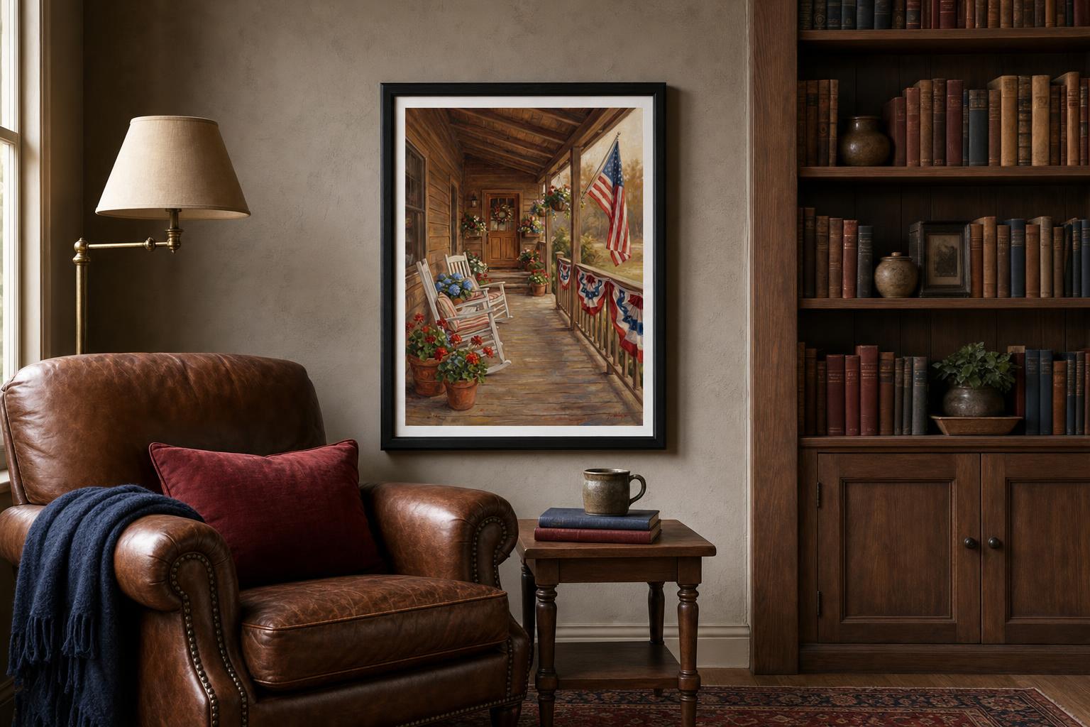 Flags on the Cabin Porch framed room mockup 3