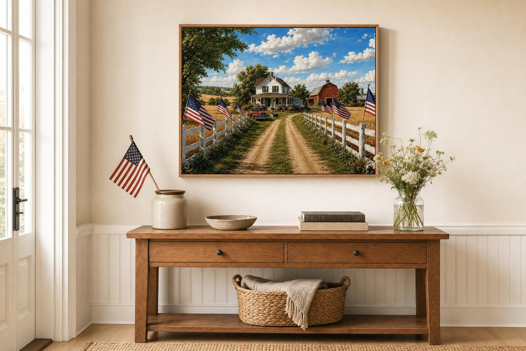 July Over the Farmstead framed room mockup 1