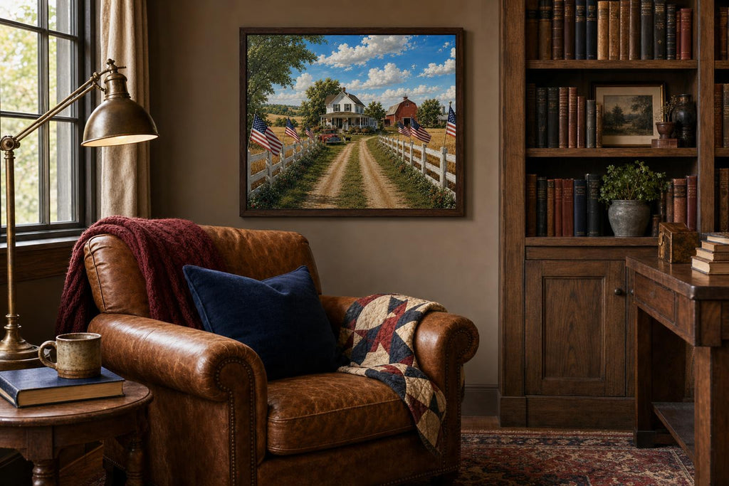 July Over the Farmstead framed room mockup 3