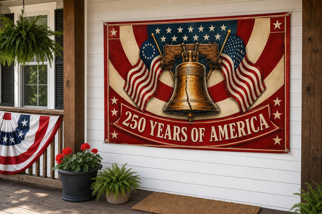 Liberty Bell: 250 Years of America Banner framed room mockup 1