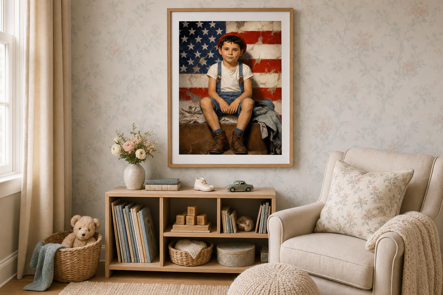 Little Patriot on the Trunk framed room mockup 2