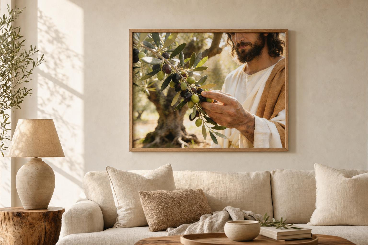 Olive Light of the Savior framed room mockup 1