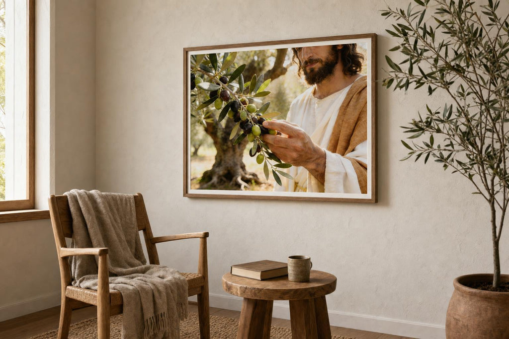 Olive Light of the Savior framed room mockup 2