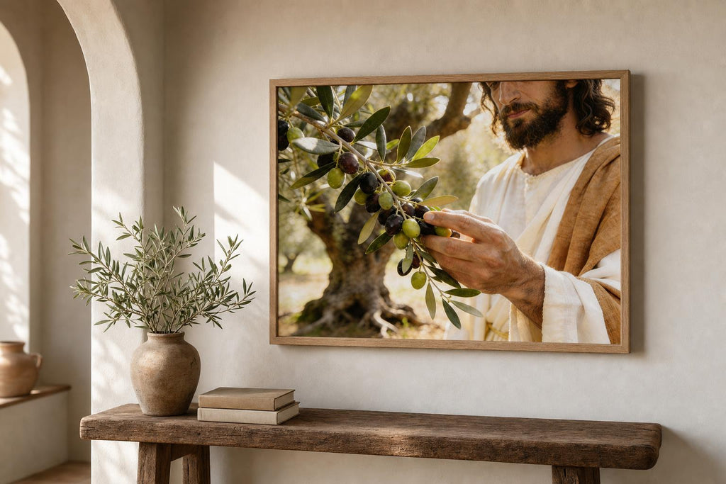 Olive Light of the Savior framed room mockup 3