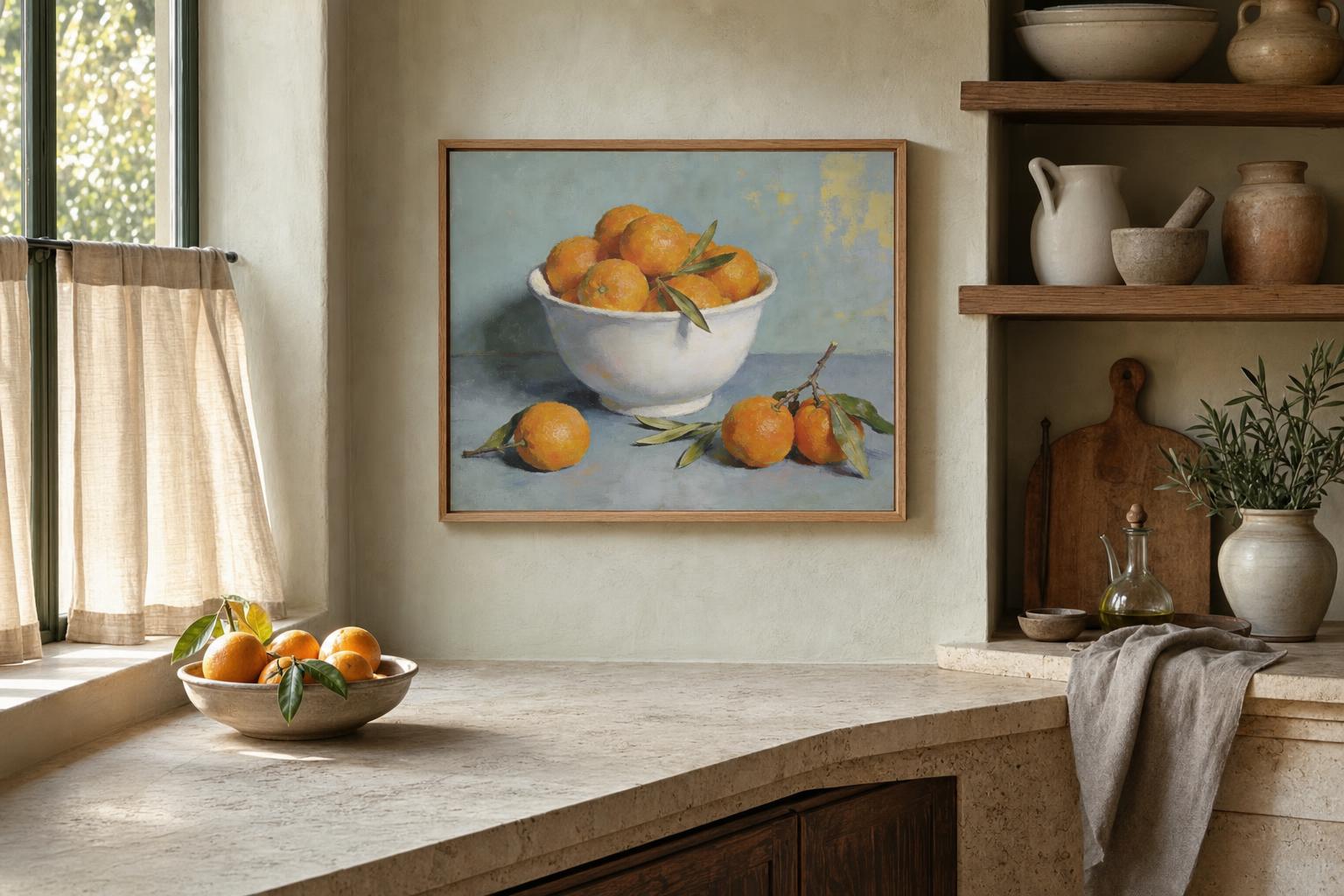 Sunlit Oranges framed room mockup 2
