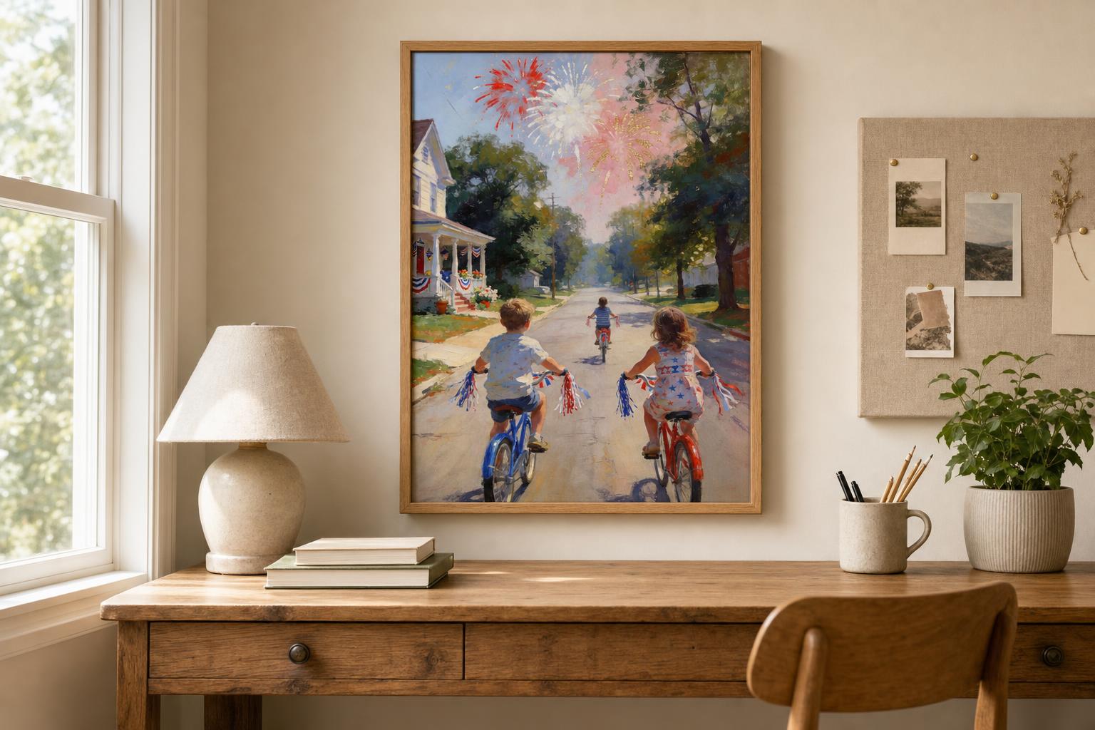 Pedals Beneath the Fireworks framed room mockup 1