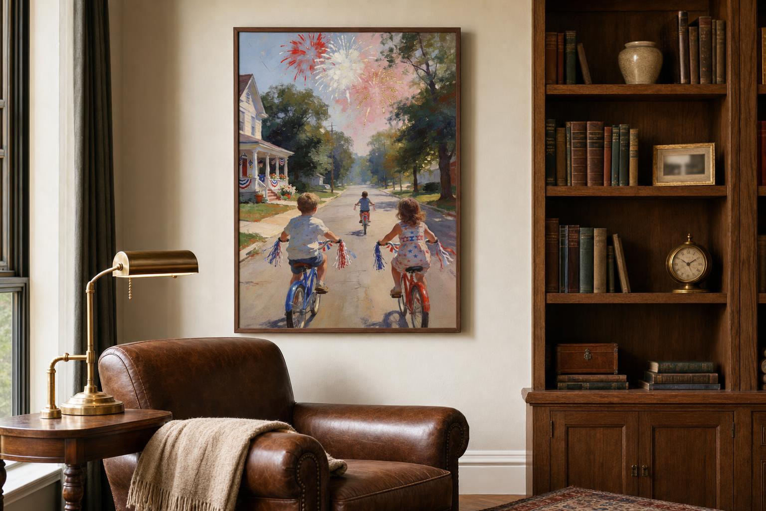 Pedals Beneath the Fireworks framed room mockup 2