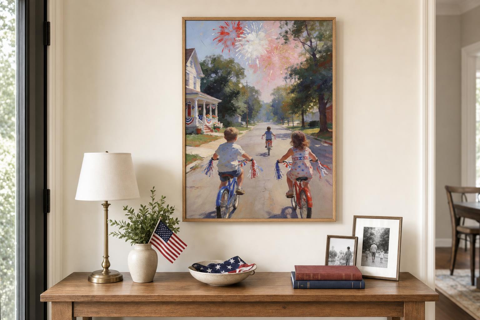 Pedals Beneath the Fireworks framed room mockup 3