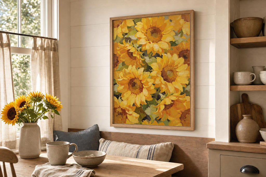 Sun-Washed Petals I framed room mockup 1