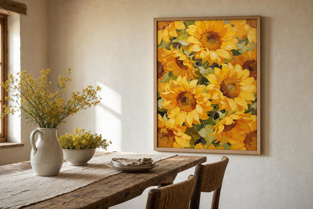 Sun-Washed Petals I framed room mockup 2