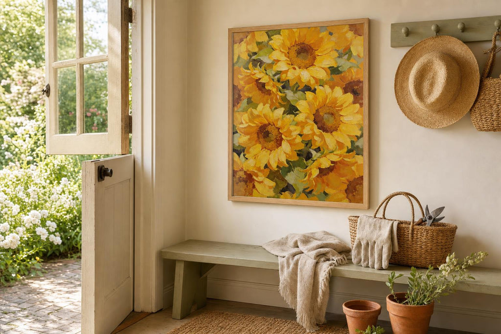 Sun-Washed Petals I framed room mockup 3