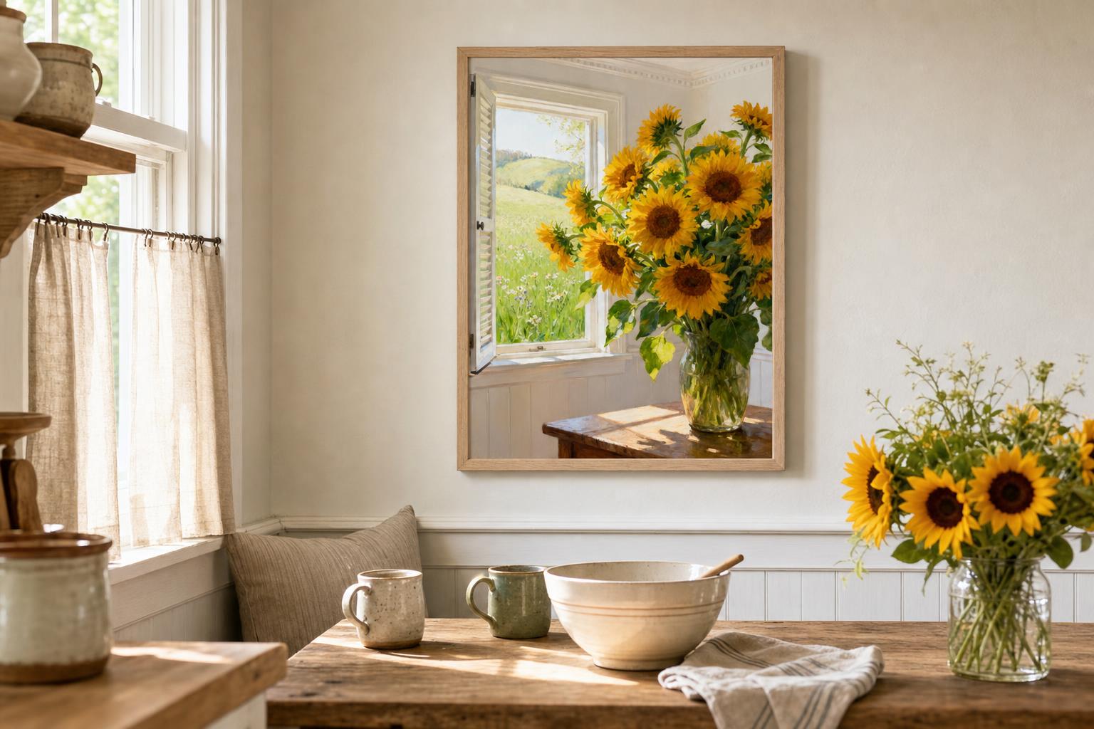 Sun-Washed Petals V framed room mockup 1