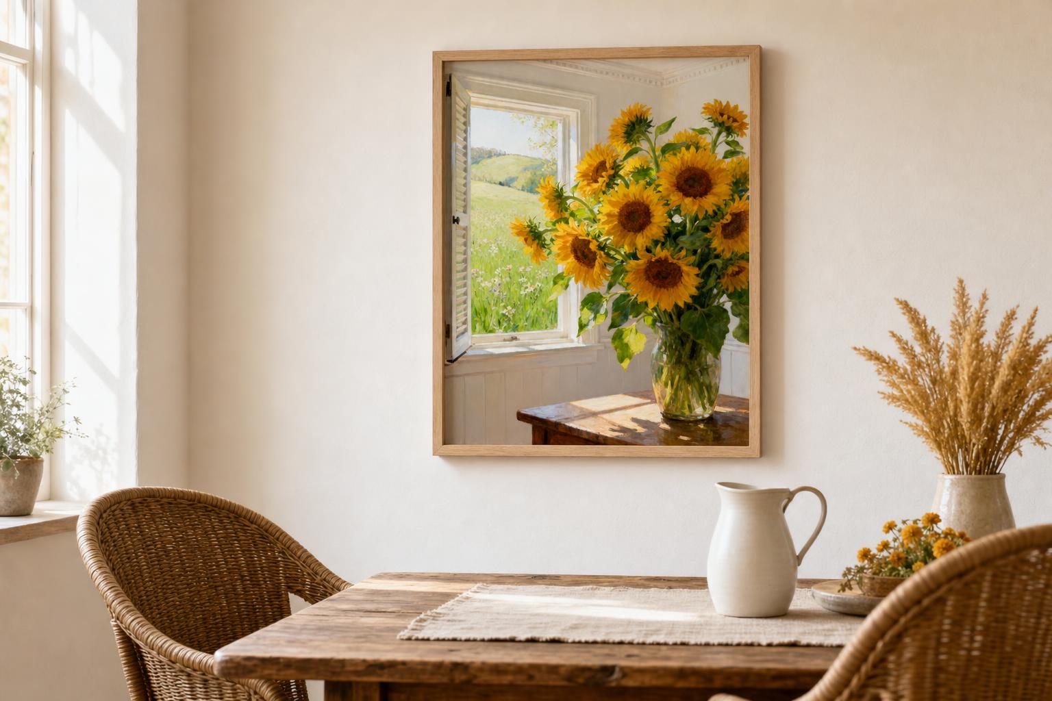Sun-Washed Petals V framed room mockup 2
