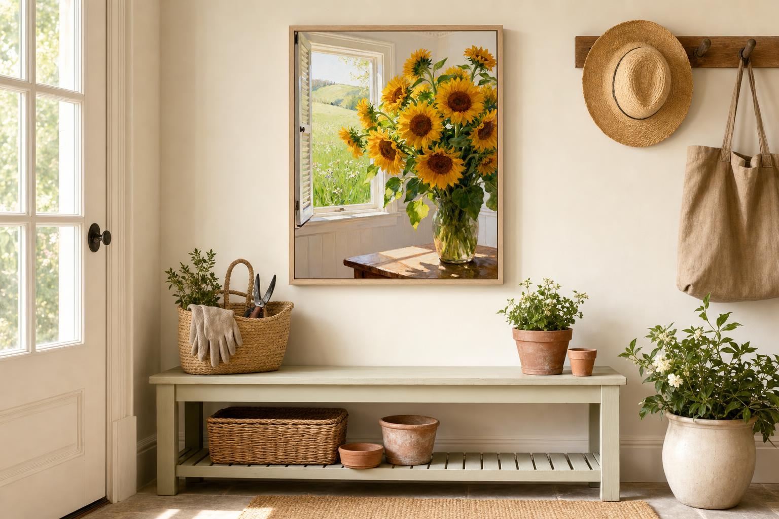Sun-Washed Petals V framed room mockup 3