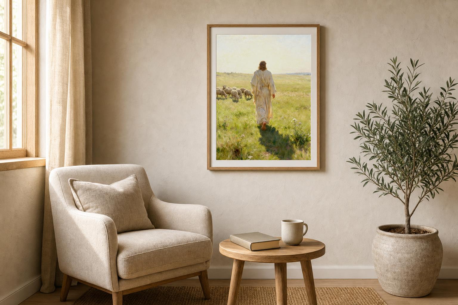 The Shepherd Who Knows Us framed room mockup 1