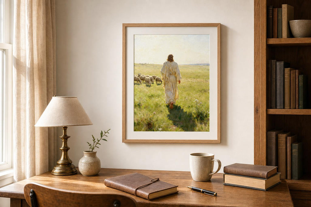 The Shepherd Who Knows Us framed room mockup 3