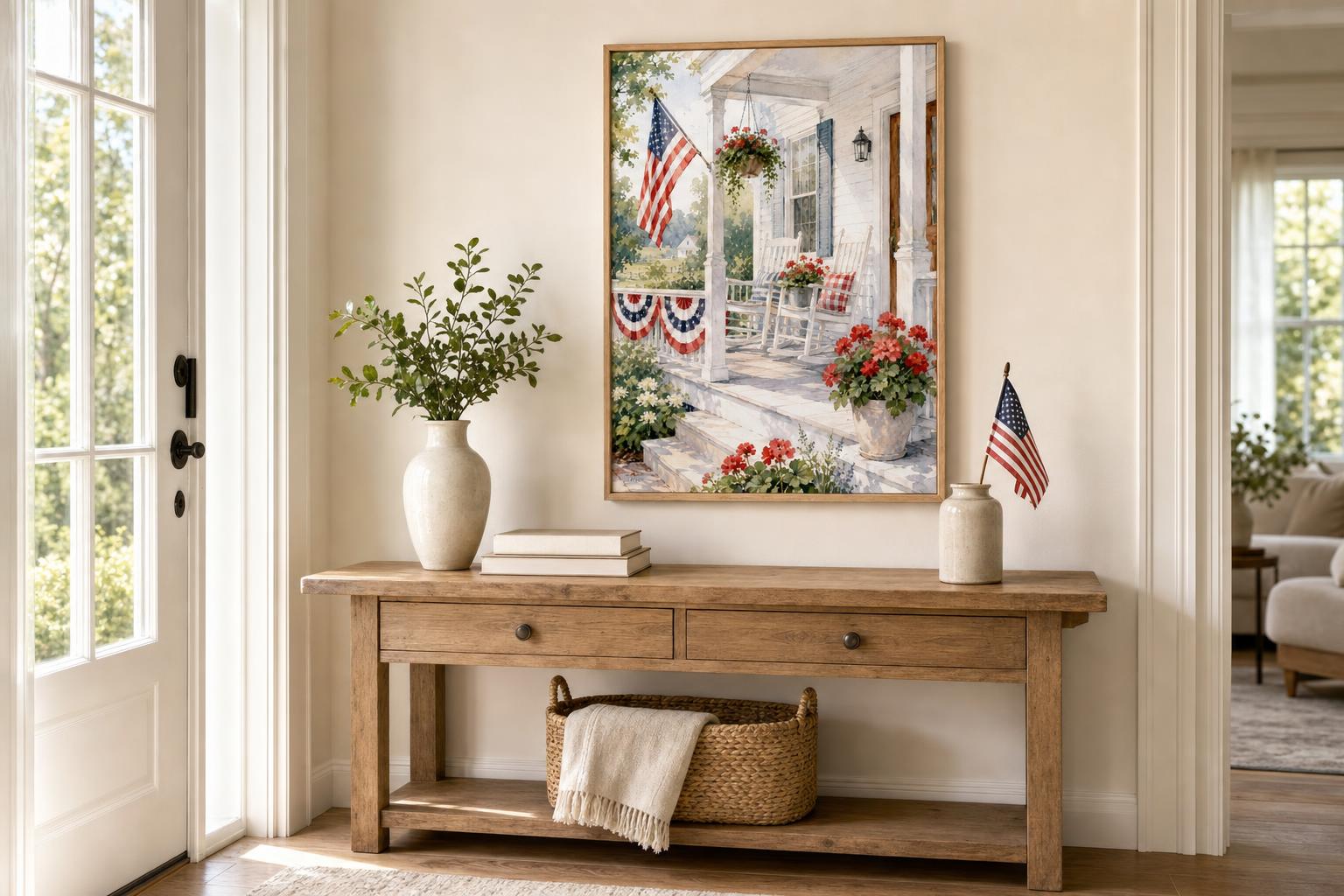 Watercolor Porch for the Fourth framed room mockup 1