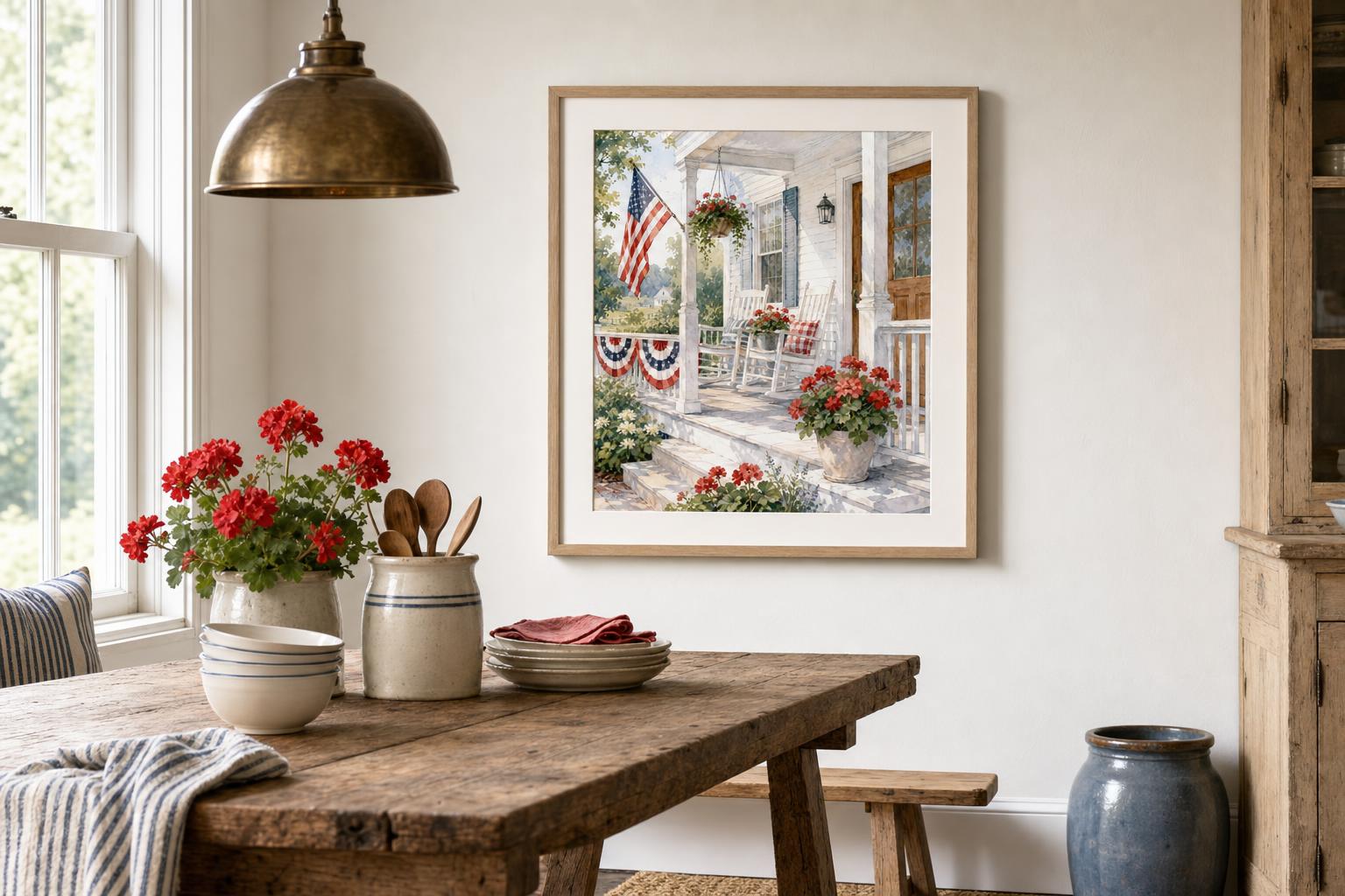 Watercolor Porch for the Fourth framed room mockup 2