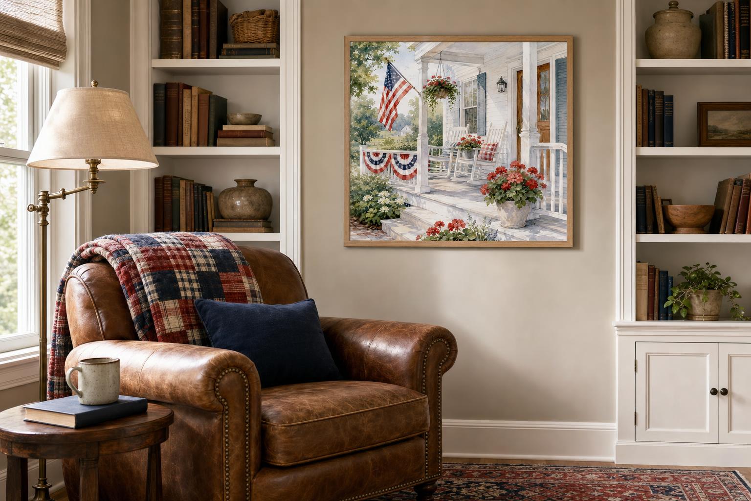 Watercolor Porch for the Fourth framed room mockup 3