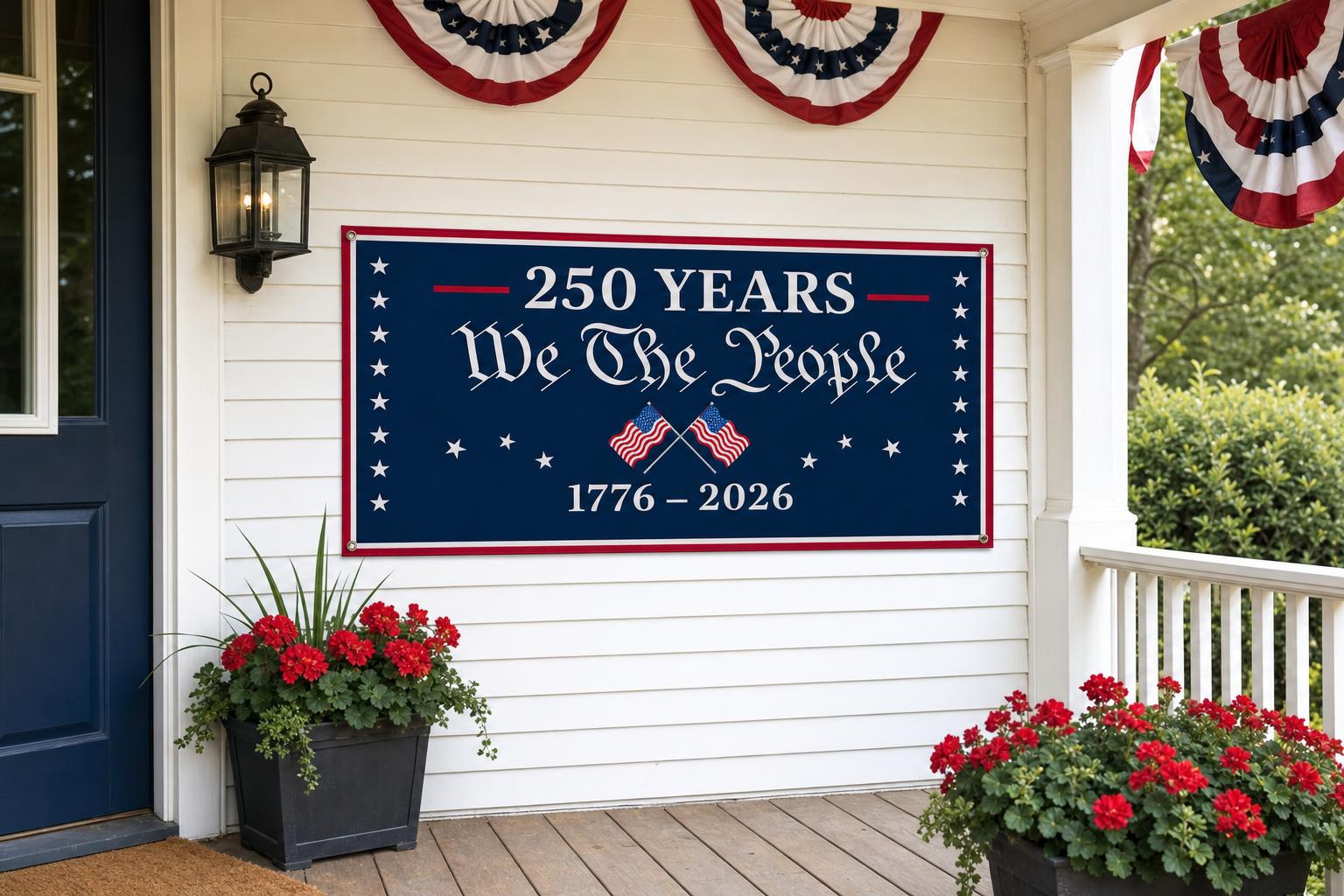 We the People: America 250 Banner framed room mockup 1