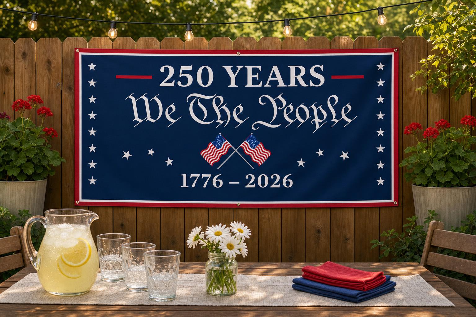 We the People: America 250 Banner framed room mockup 2