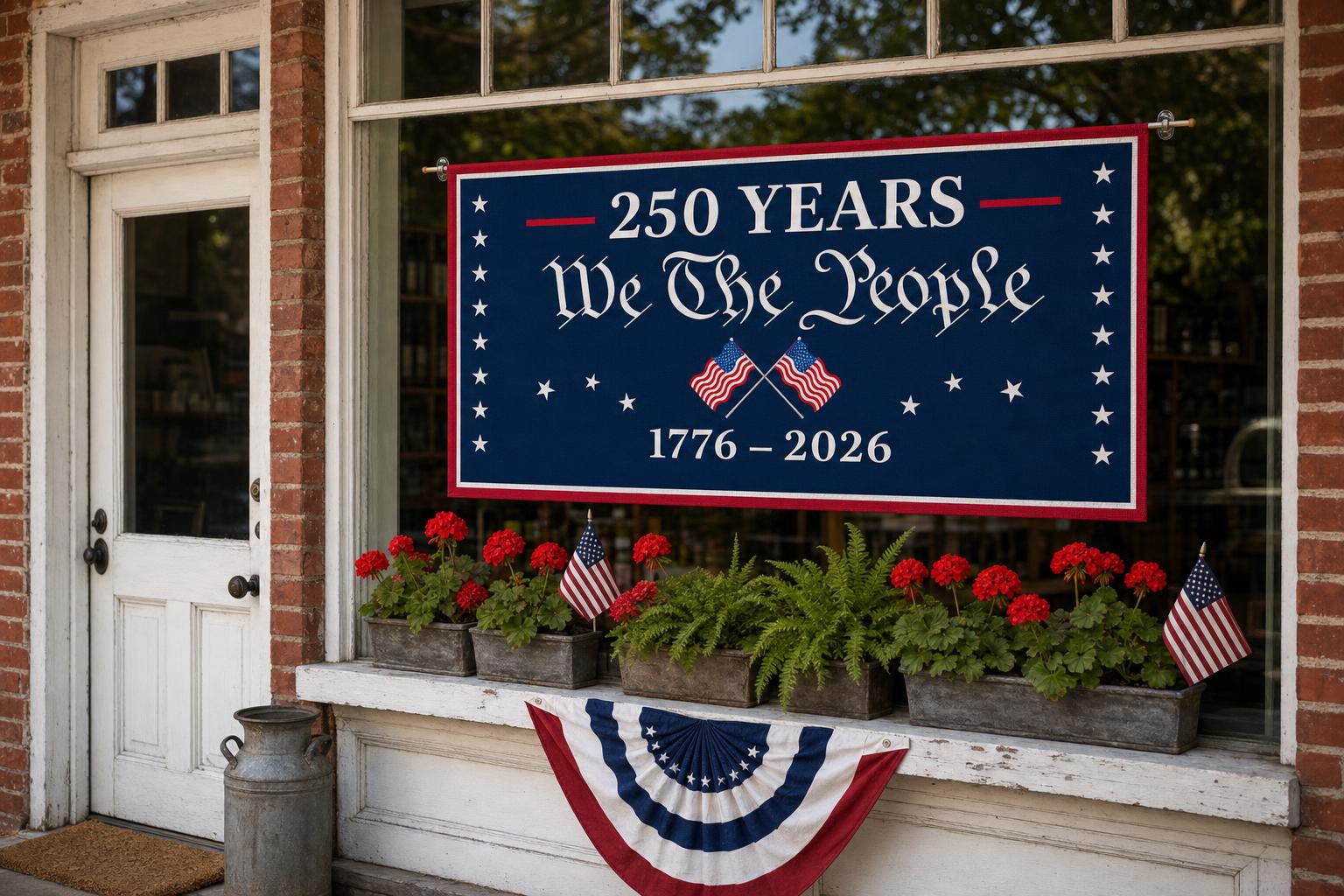 We the People: America 250 Banner framed room mockup 3